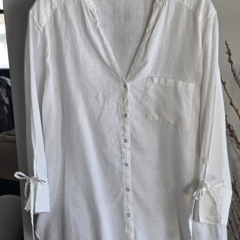 Zara White Button-Down Linen-Blend Shirt